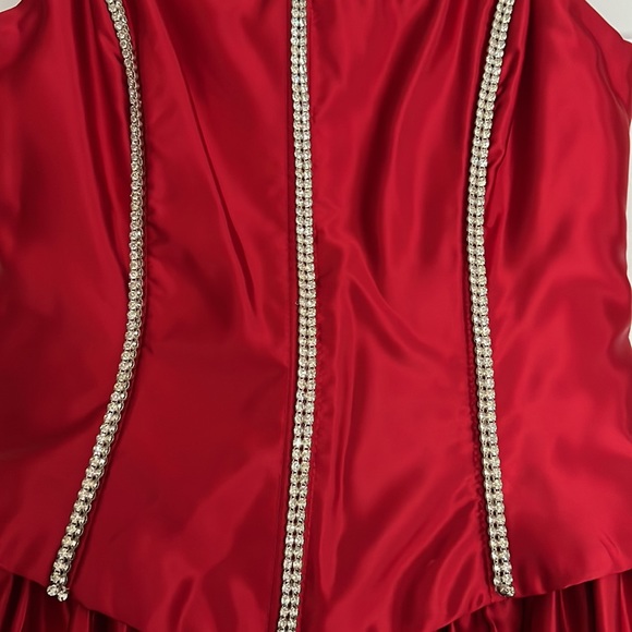 Vintage Fiery Red Corset Formal Ball Gown  Rhinestones Embellished Bodice Small - Picture 6 of 15